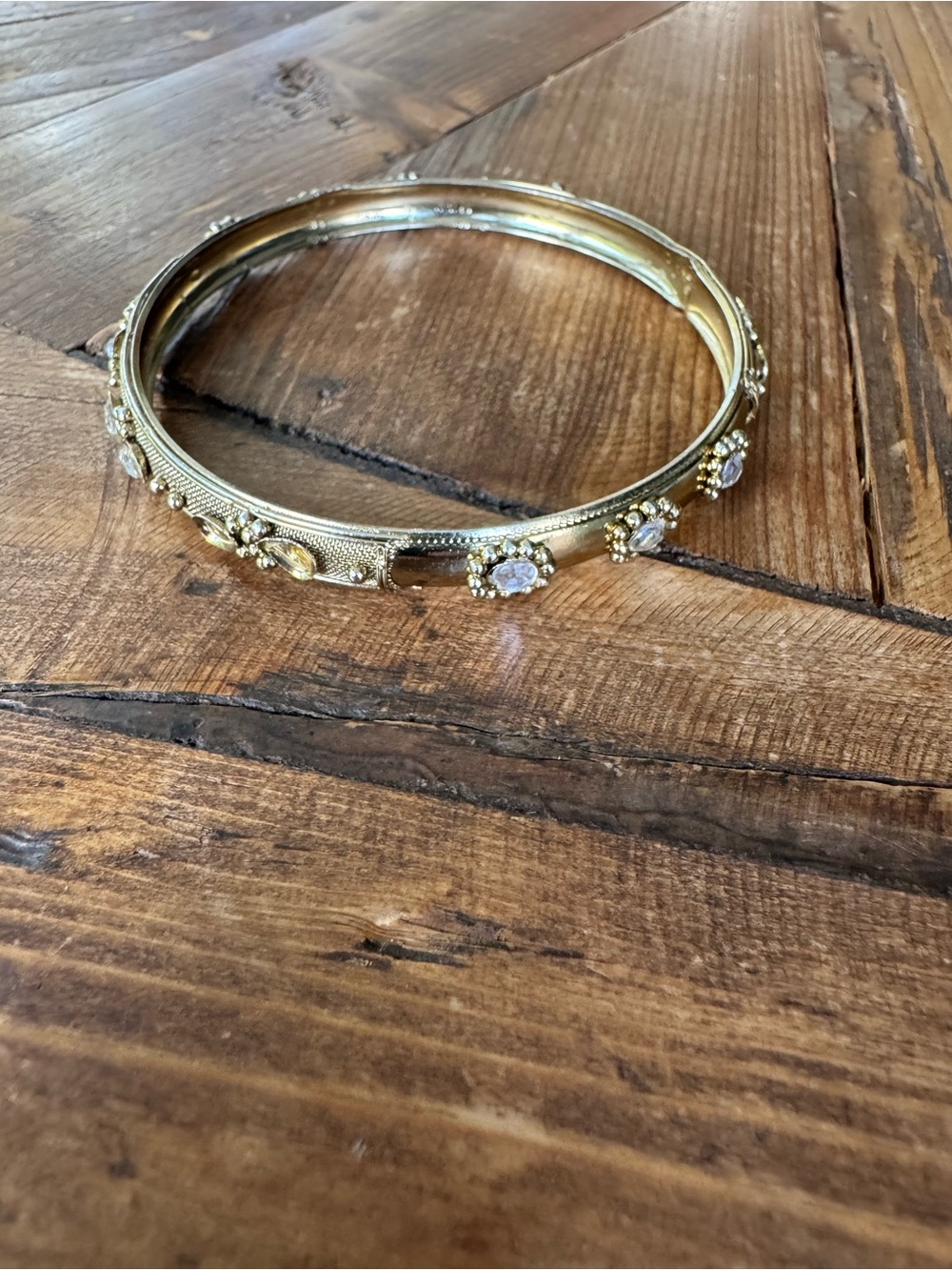 Elegant Gold Crystal Accent Bangle Bracelet by